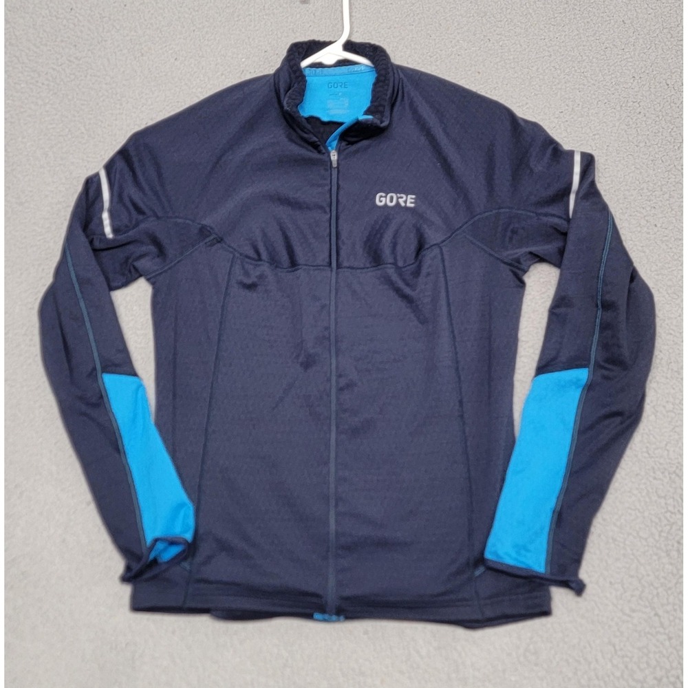 Gore Jacket Mens Medium Navy Blue Full Zip Running Cycling Reflective Athletic